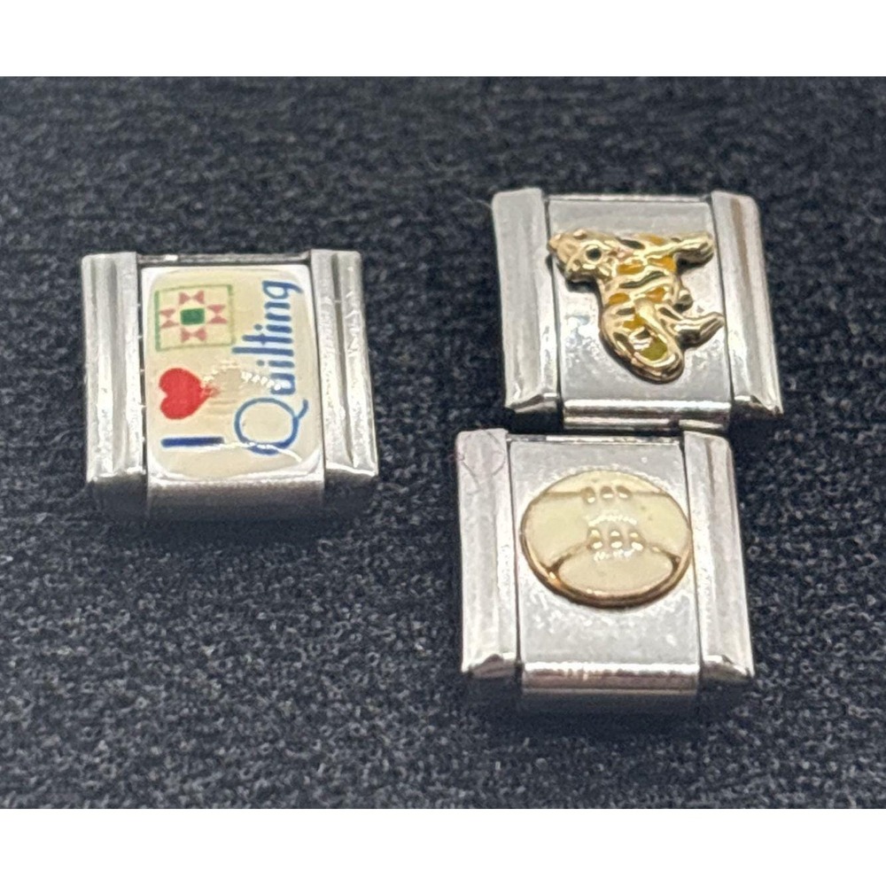 UD Italy Stainless Steel 18k Gold Italy Modular Lot 3 Charms Cat Baseball Quilt - Picture 3 of 5